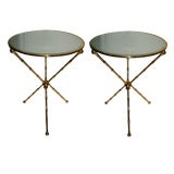Pair of Maison Bagues Faux Bamboo  Brass Tables