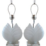 Pair of Lucite and Glass Table Lamps