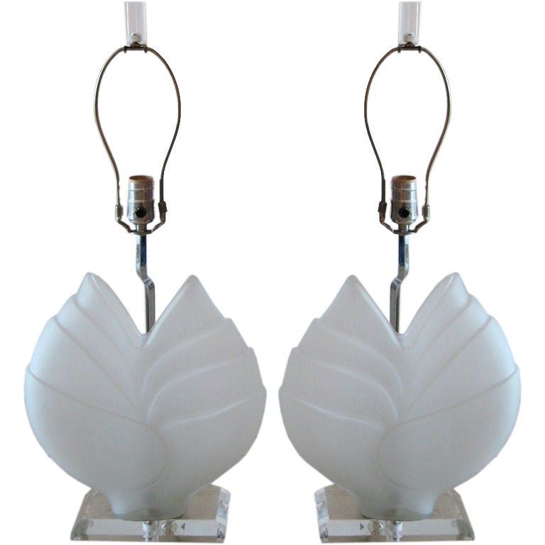 Pair of Lucite and Glass Table Lamps