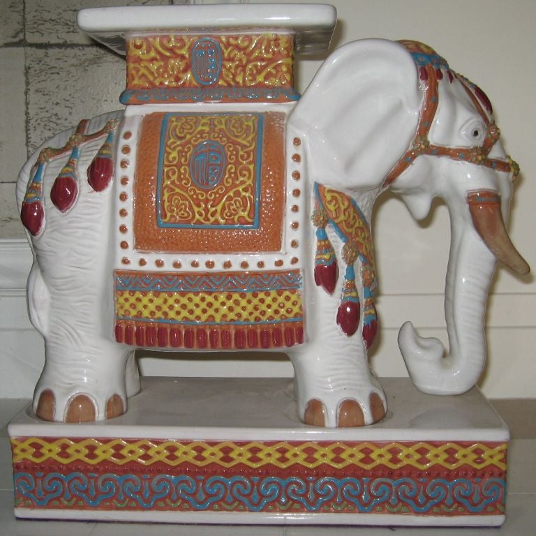 Late 20th Century Beautifully Detailed Ceramic Elephant Stand