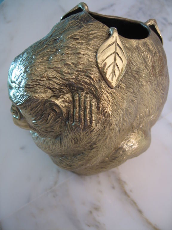 20th Century Vintage Japanese Bronze Monkey Vase