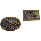 Vintage Inlaid Abalone And Enamel Belt Buckles