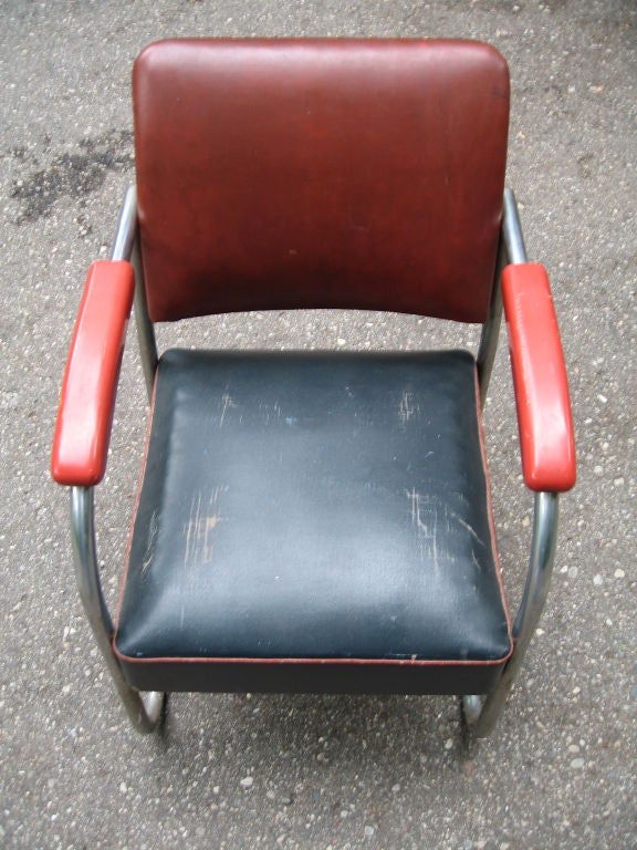 Faux Leather Set of Seven Helene Curtis Art Deco Arm Chairs