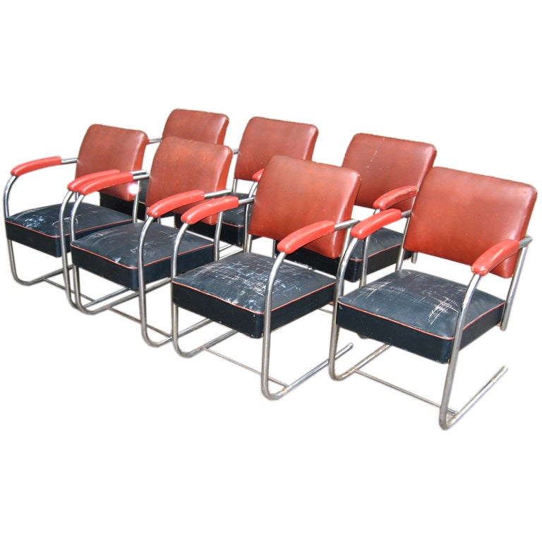 Set of Seven Helene Curtis Art Deco Arm Chairs