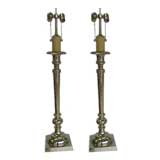 PAIR OF MONUMENTAL NICKELED CANDLE STICK LAMPS