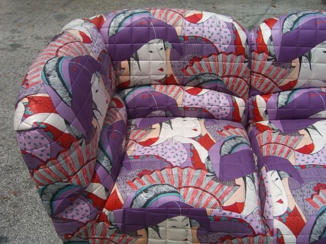 Great sofa with original asian motif quilted fabric.Vibrant colors.  Total of 6 pieces.