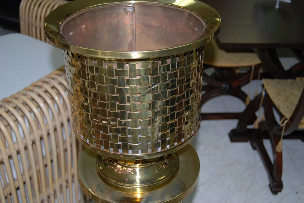 THE BEST ! WOVEN BRASS PLANT/CHAMPAGNE BUCKET WITH PEDESTAL
