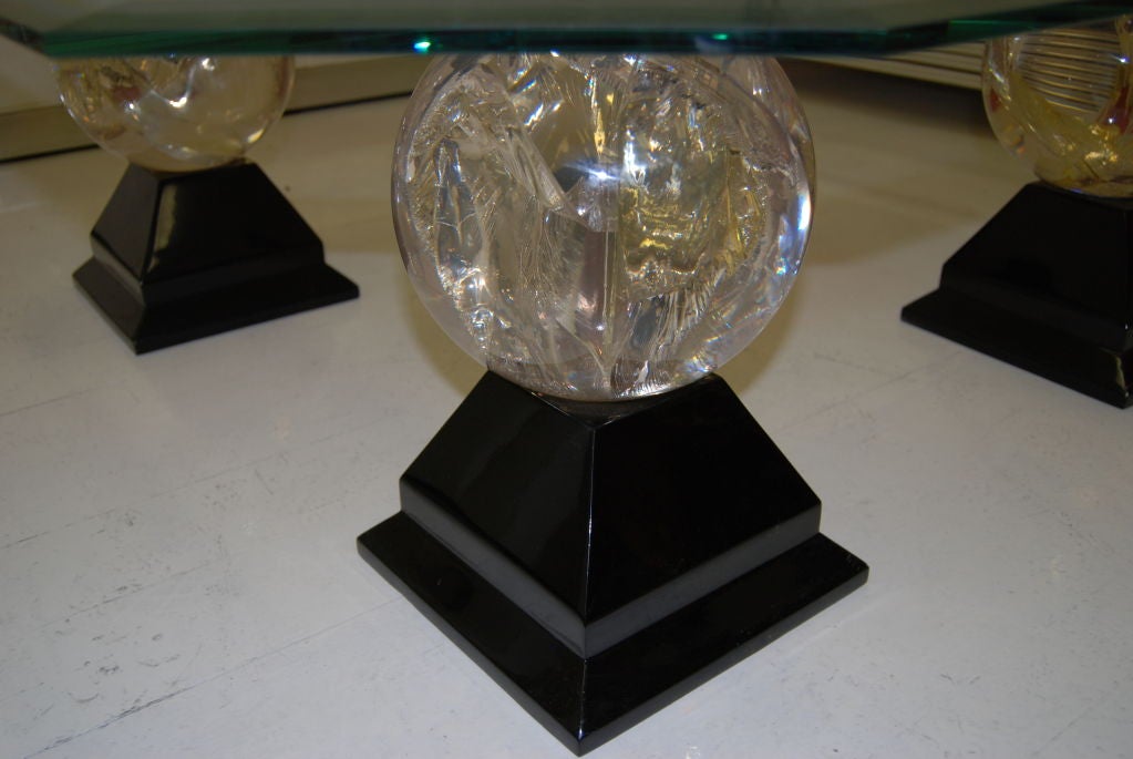 LUCITE SPHERE COFFEE TABLE