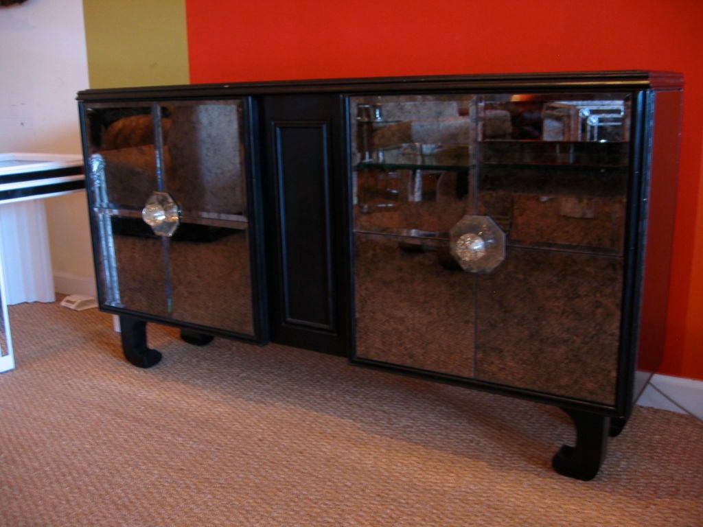 Hollywood Regency Low Mirrored Cabinet