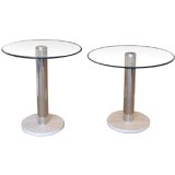 Pair of Milo Baughman Travertine, Nickel, & Glass Side Tables