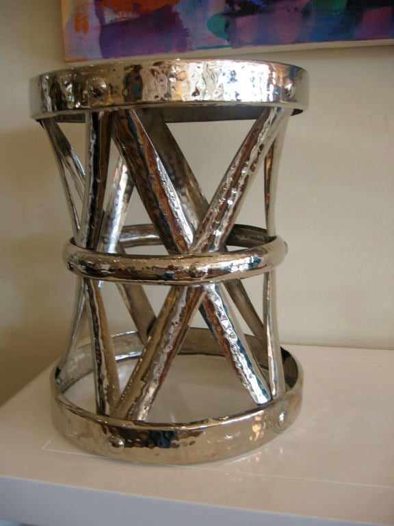 Hammered Nickel Silver Garden Stool