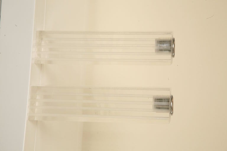 20th Century Pair of Lucite Candle Sticks