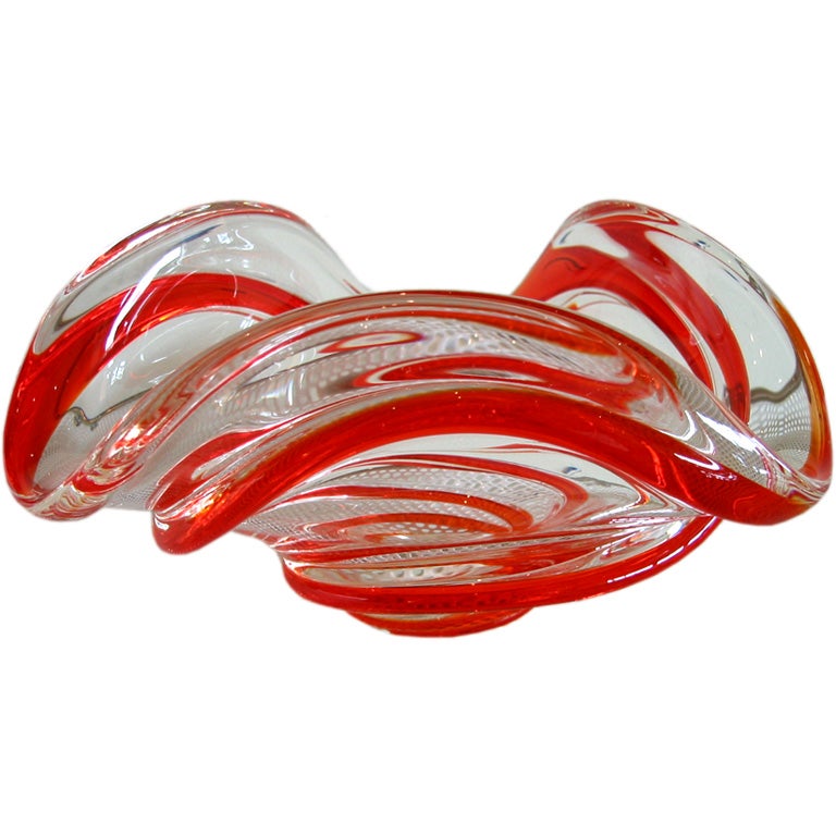 Signed Chalet Glass Centerpiece Bowl