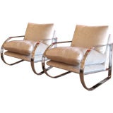 Pair of Milo Baughman Chrome Lounge Chairs