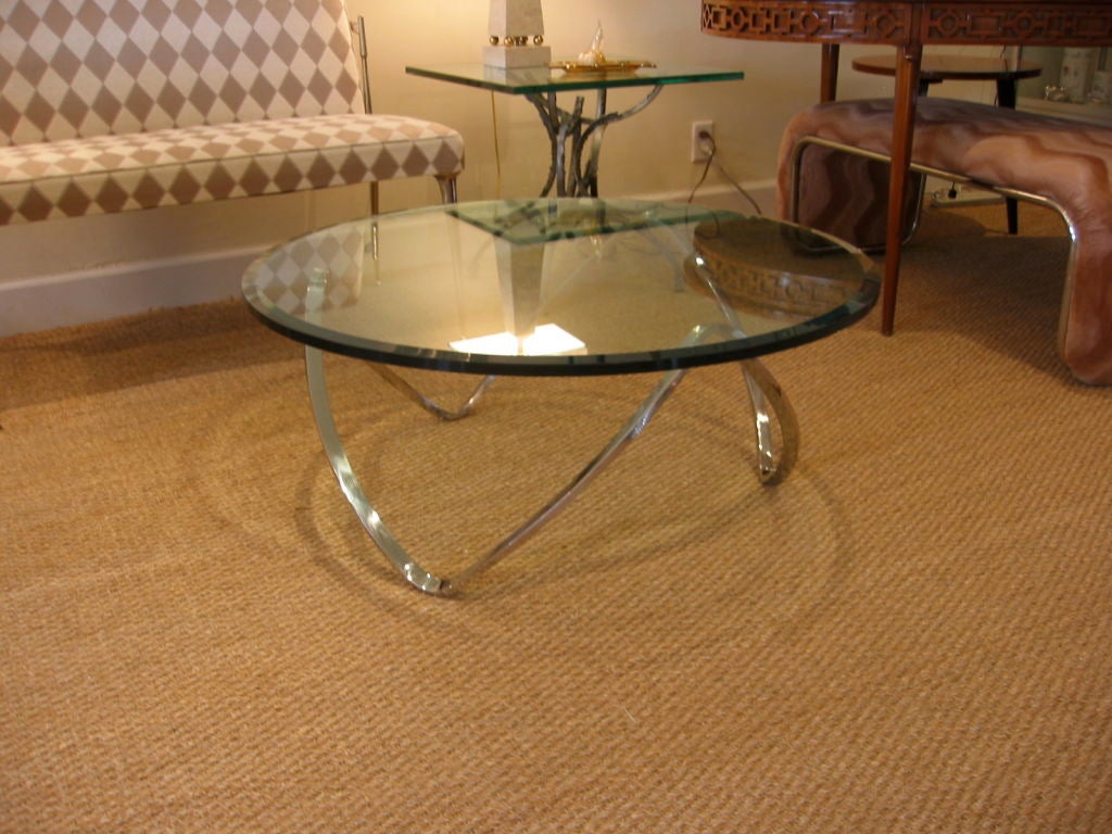 Sculptural Chrome and Glass Round Cocktail Table