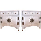Vintage Pair of White Lacquered Chinoiserie Side Chests