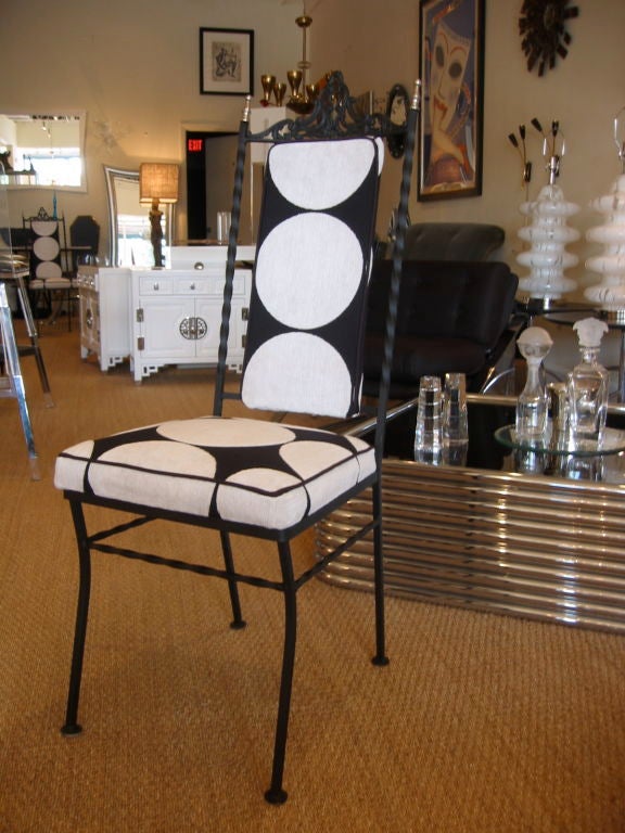 Set of Four Wrought Iron & Upholstered Chairs