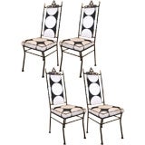 Set of Four Wrought Iron & Upholstered Chairs