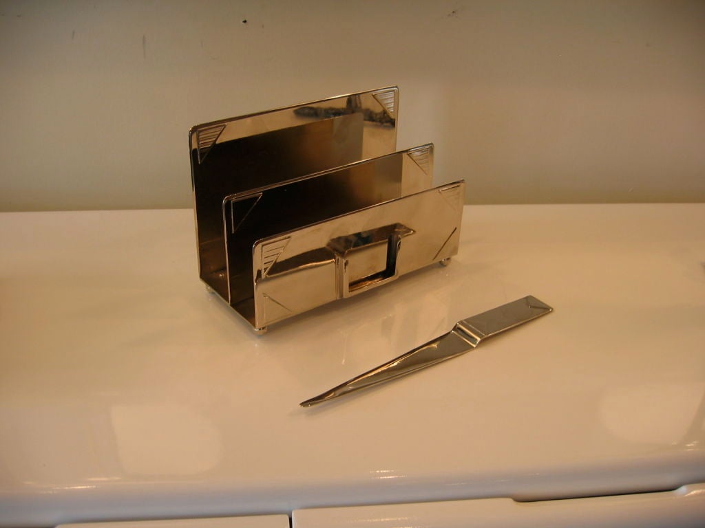 Nickel Silvered Art Deco Letter Holder & Opener Ensemble