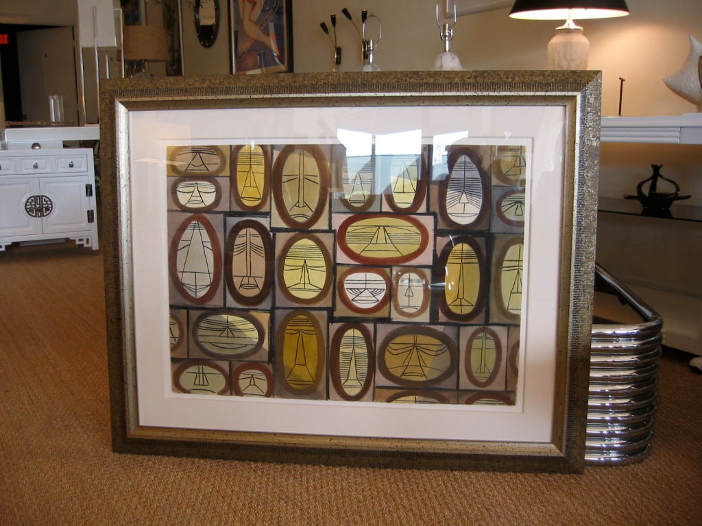 Cubist Watercolor by William Henry Mid-Century Modern Custom Framed For Sale 4