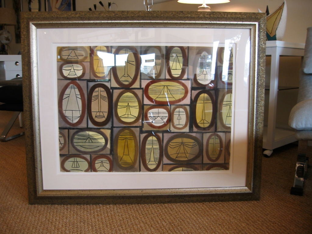 Cubist Watercolor by William Henry Mid-Century Modern Custom Framed For Sale 5