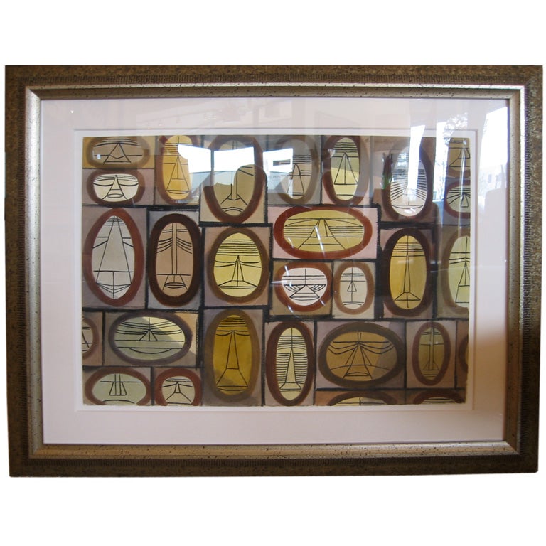 Cubist Watercolor by William Henry Mid-Century Modern Custom Framed For Sale 3