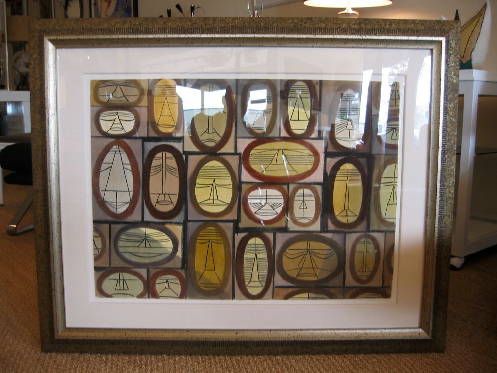 Cubist Watercolor by William Henry Mid-Century Modern Custom Framed For Sale 2