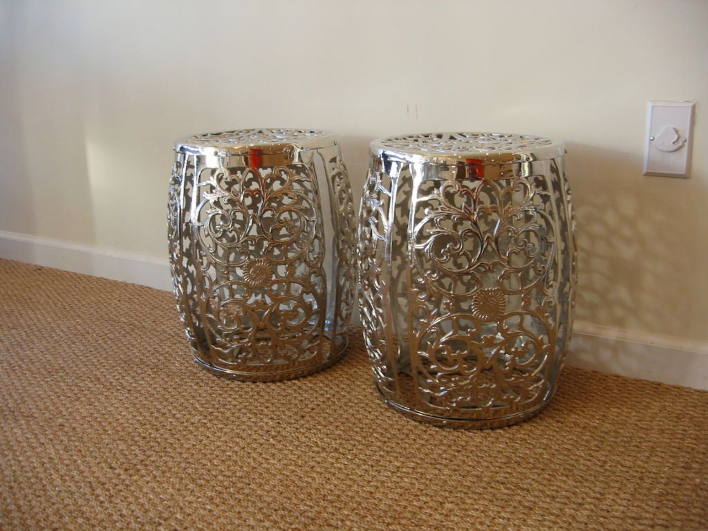 Fantastic Pair of Nickel Silvered Garden Stools