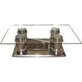 Spectacular Steel Lucite & Glass Cocktail Table