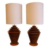 Pair of Sculptural Stacked Wood Lamps
