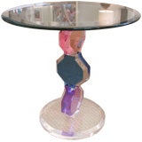 Lucite Pedestal Table with Glass Top
