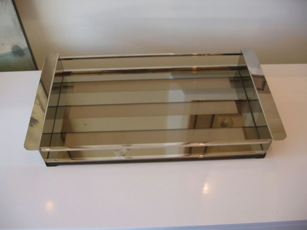 Nickel Silver & Smoke Glass Serving or Letter Tray