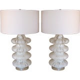 Pair of Large Stacked Murano Glass Lamps with Custom Shades