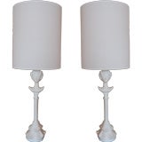 Pair of Plaster Giacometti Style Lamps with Custom Shades