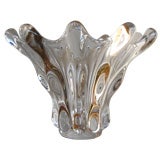 Vintage Sculptural French Crystal Centerpiece Bowl signed Vannes