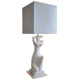 White Lacquered Wood Seated Nude Lamp w/Custom Shade