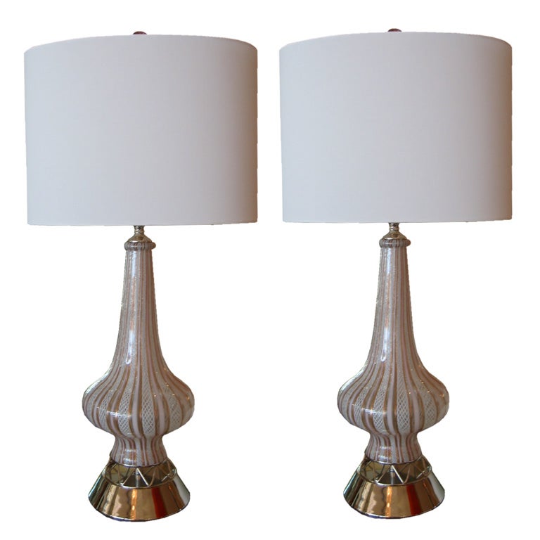 Stunning Pair of Murano Glass Lamps by Alberto Toso
