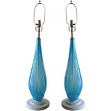 Exquisite Pair of Turquoise Seguso Lamps