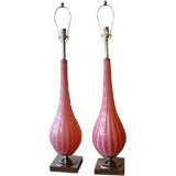 Pair of Rare Barbini Pale Pink/Peach & Opalescent Glass Lamps