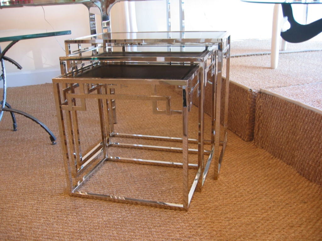Stunning Set of Nickel Silvered Greek Key Nesting Tables