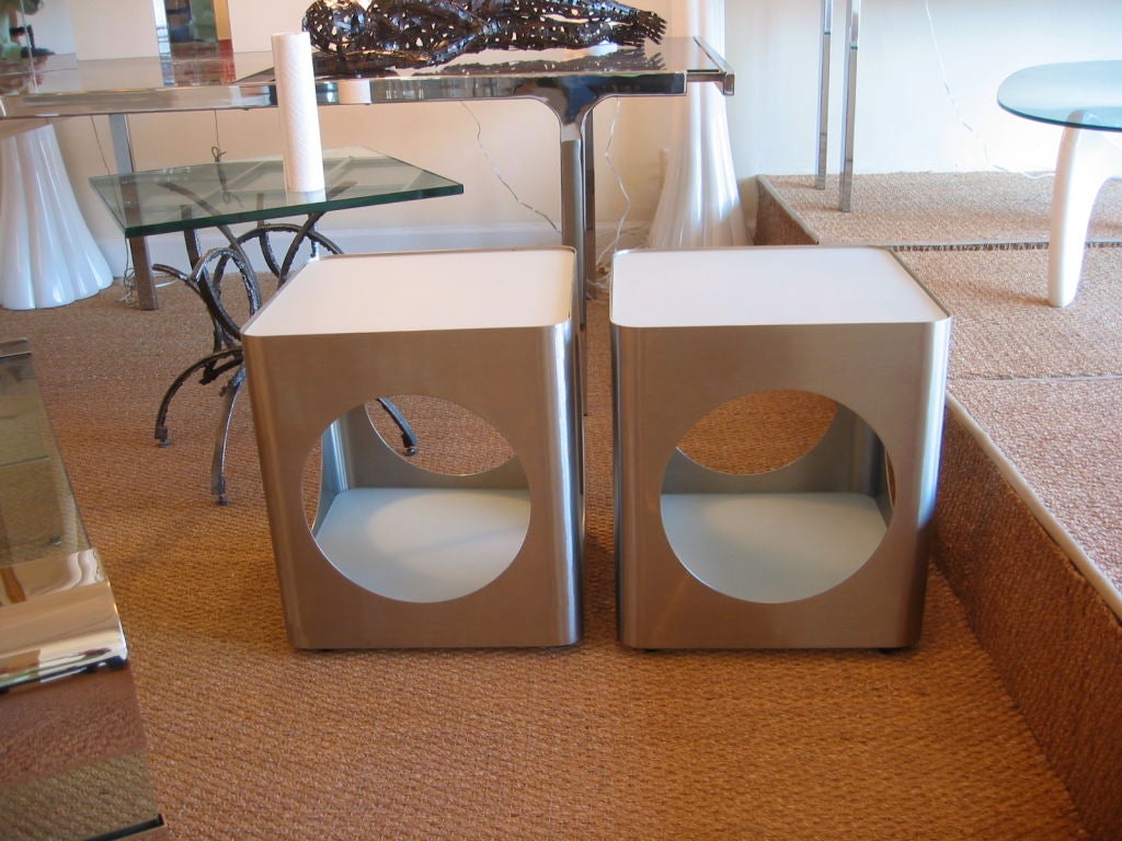 IT'S A STEAL Chic Pair of Brushed Stainless Steel Side Tables