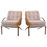 Exquisite Pair of Polished Steel Lounge Chairs