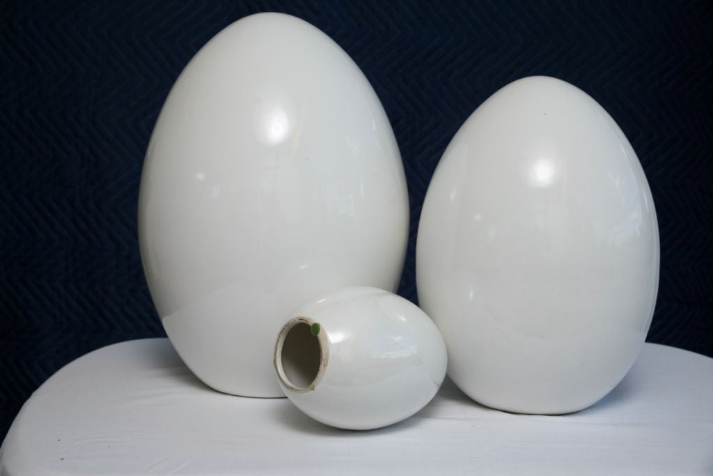 Set Three White Ceramic Eggs at 1stdibs