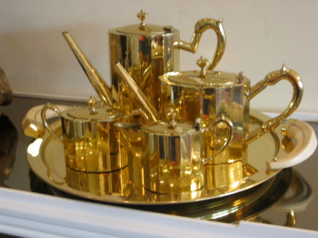 Five Piece Brass Tea/Coffee Set signed D.C. Phillips