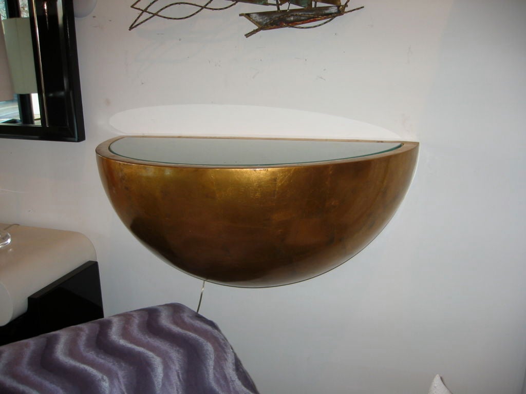 Exquisite Pair of Lighted, Gilded, Demi-Lune Wall Consoles