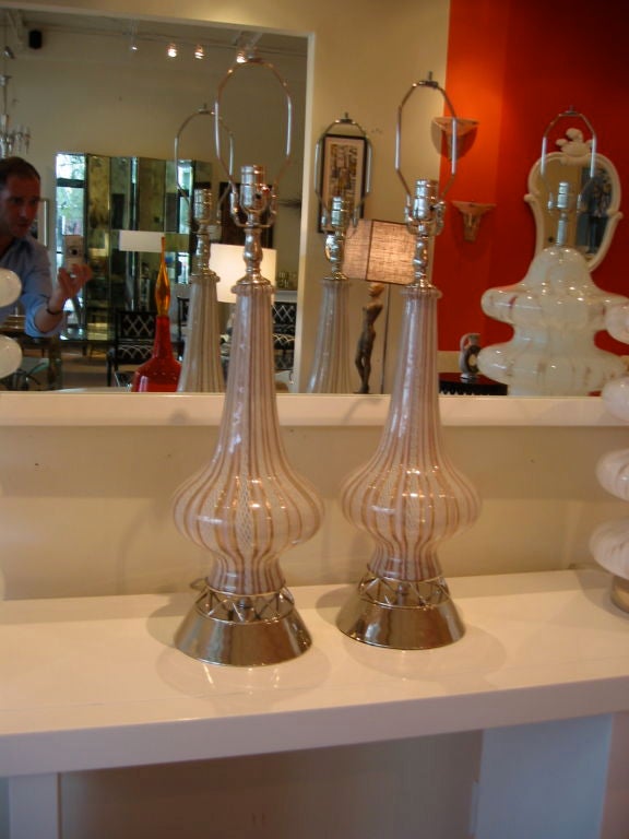 Pair of Stunning Italian Glass Lamps by Alberto Toso In Excellent Condition In North Miami, FL