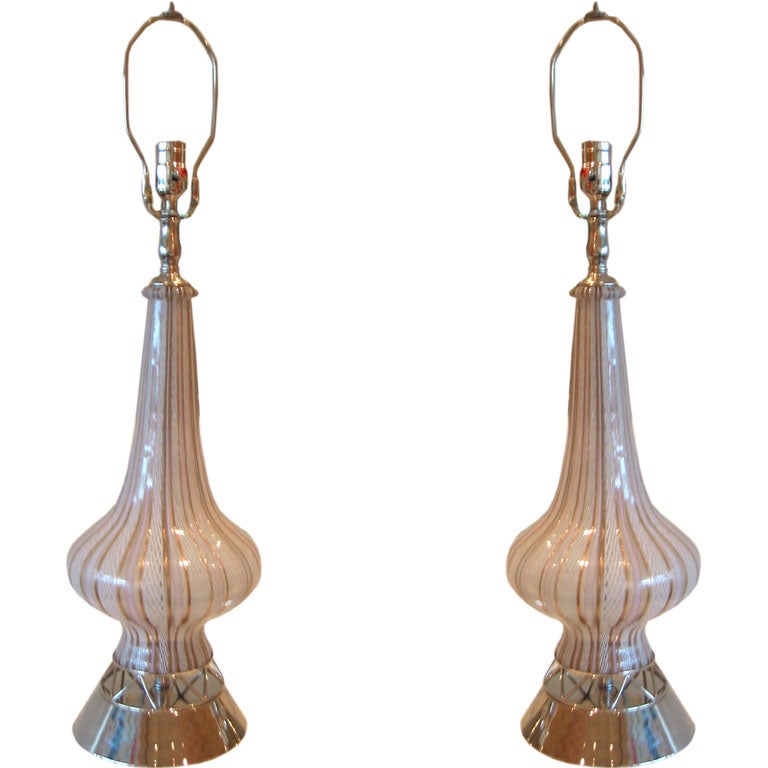 Pair of Stunning Italian Glass Lamps by Alberto Toso