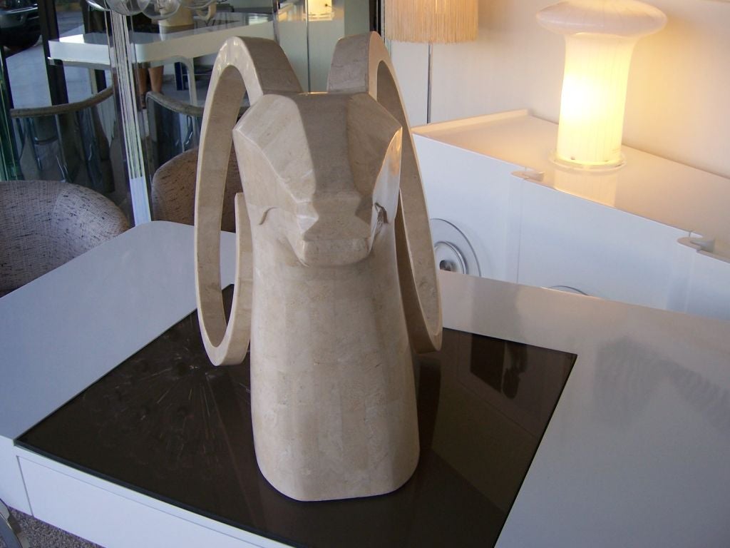 Large Rams Head Sculpture in Travertine Patchwork