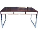 High Gloss Rosewood Top Desk on Chrome Base by Milo Baughman