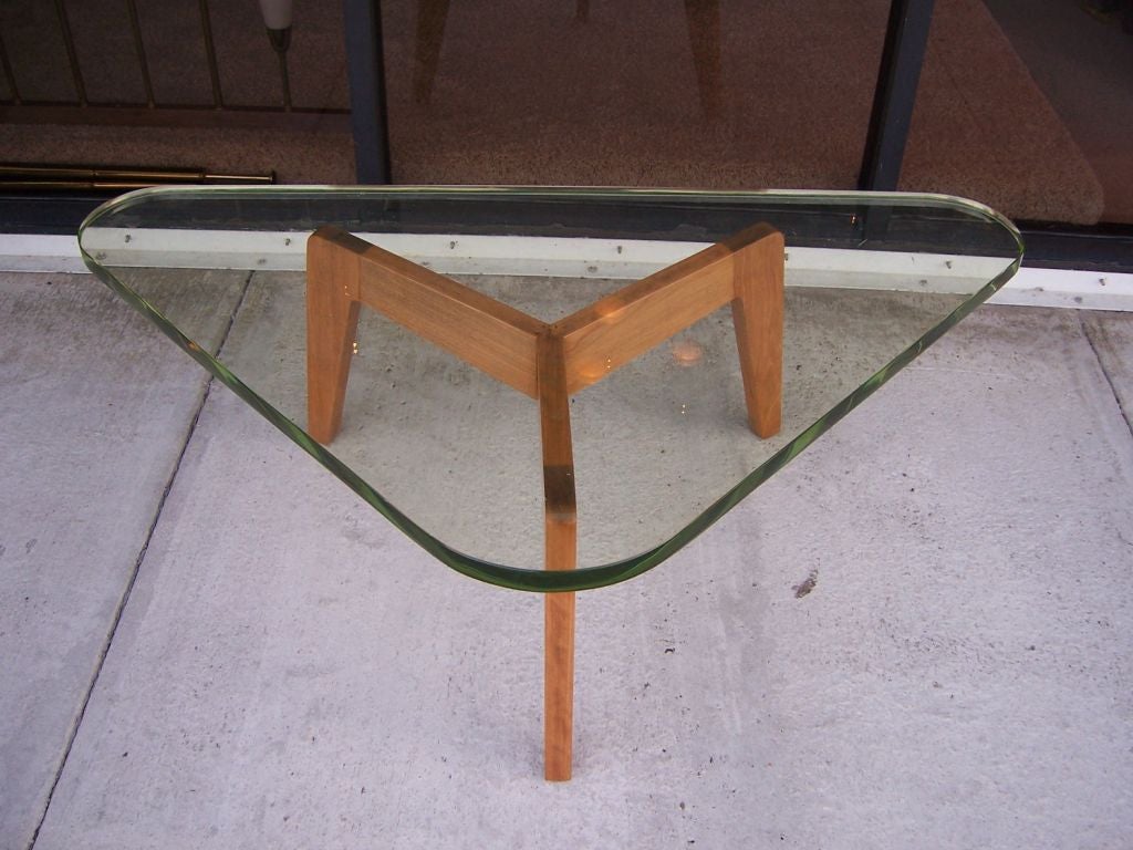 Mid-20th Century Tripod Coffee Table w/ Thick Triangular glass